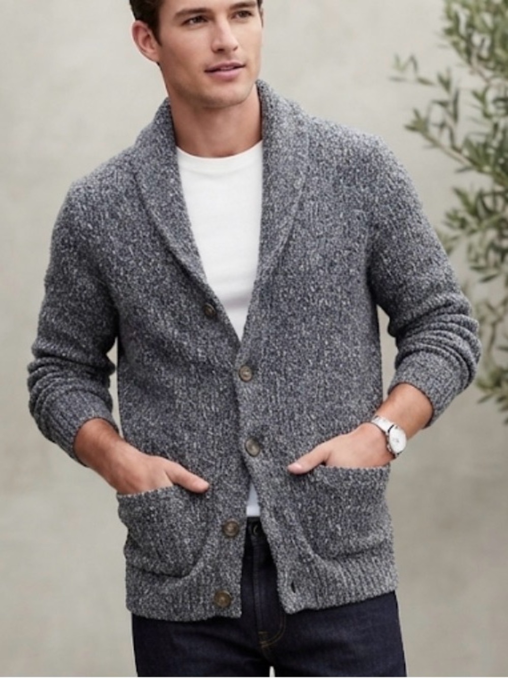 Old Navy Cozy Collar Cardigan – Grey Melange Knit Small